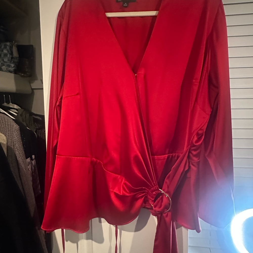INC International Concepts Red Satin Wrap Top